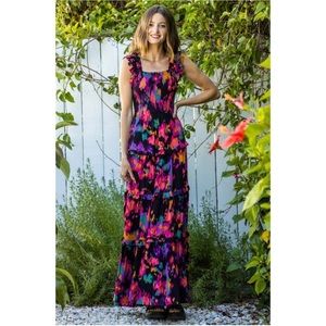 En Creme Nina Ruffle Smocked Tiered Maxi Dress Multi Color